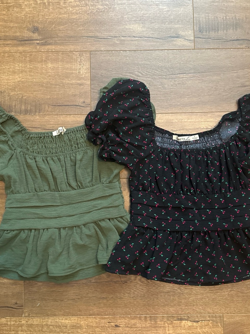 Smocked Peplum Tops- Black Cherry Print